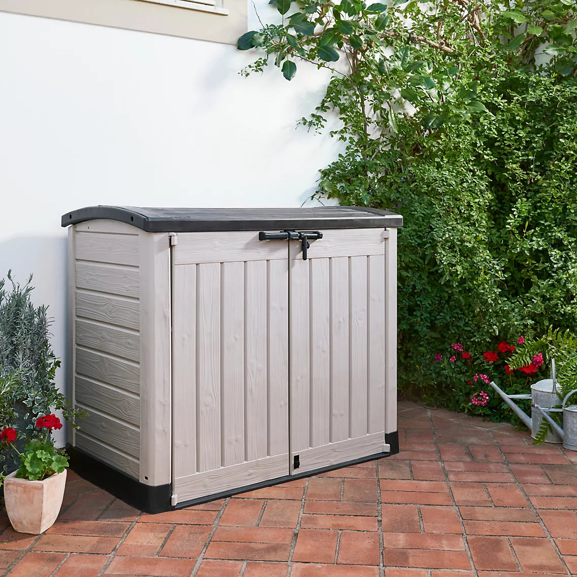 1200L Plastic Outdoor Storage Box, Garden Storage Unit, Beige & Brown