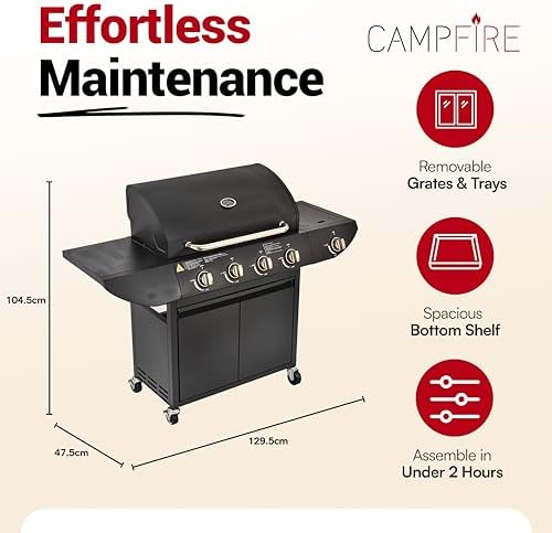 Gas BBQ Grill 5 Burner (4 Main + 1 Side Burner), Outdoor Barbecue with Steel Warming Rack, Storage Cabinet, Temperature Gauge