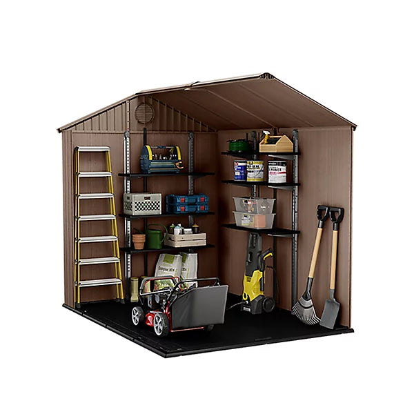 8 × 6 ft Plastic Storage Shed with Floor, Window and Double Door Access, Base Included