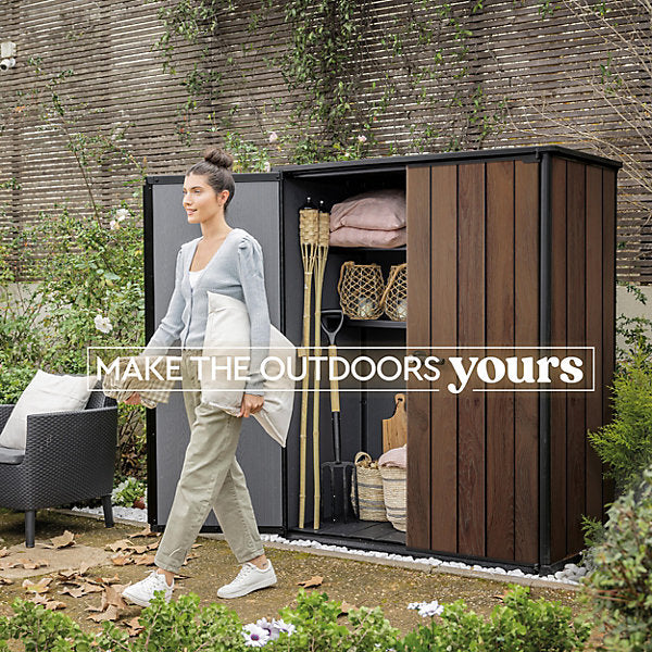 1400L Outdoor Garden Storage Unit, Resin Storage Box, 4 × 2 ft, Walnut