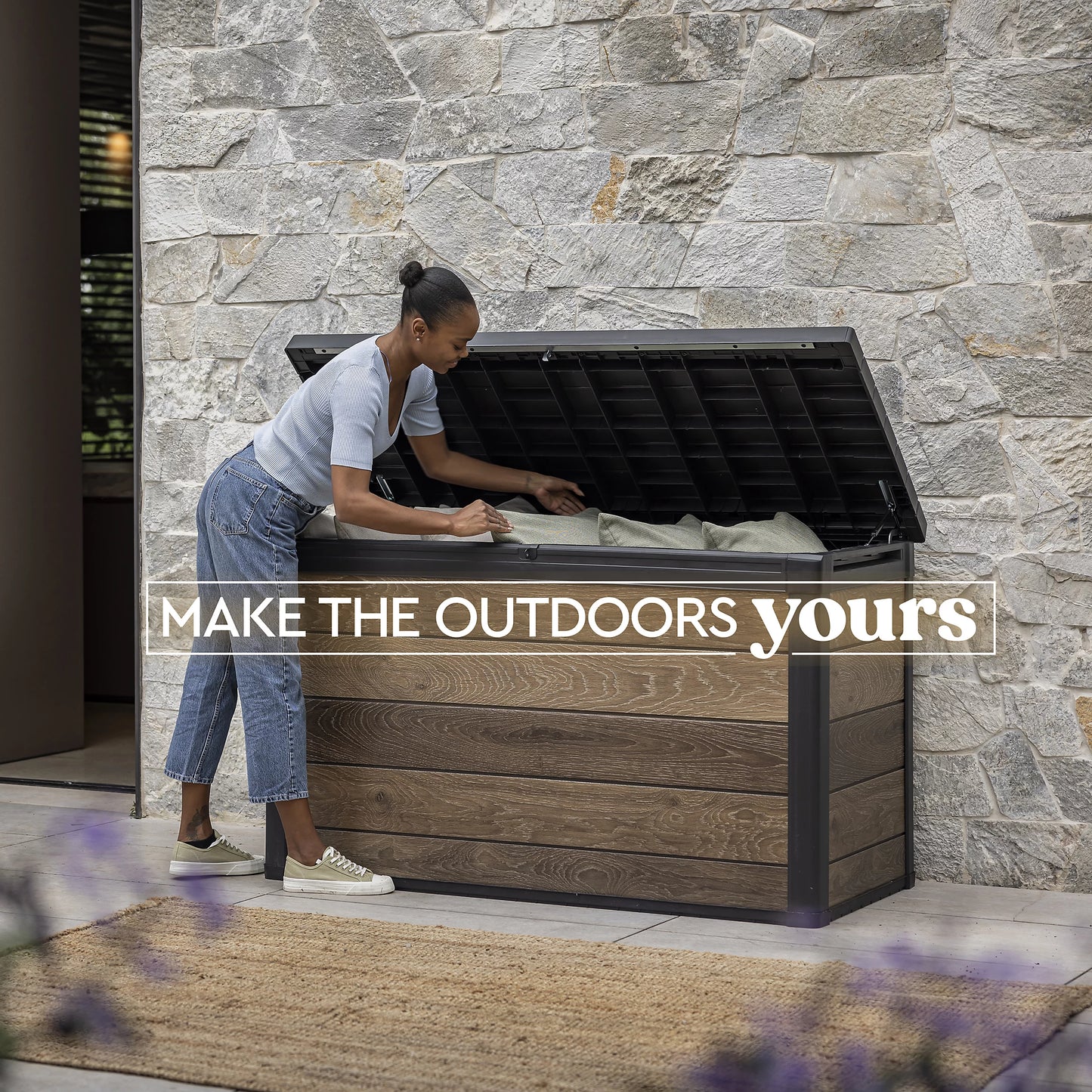 757L Outdoor Garden Storage Box, Resin Storage Unit, 5 × 2 ft, Walnut