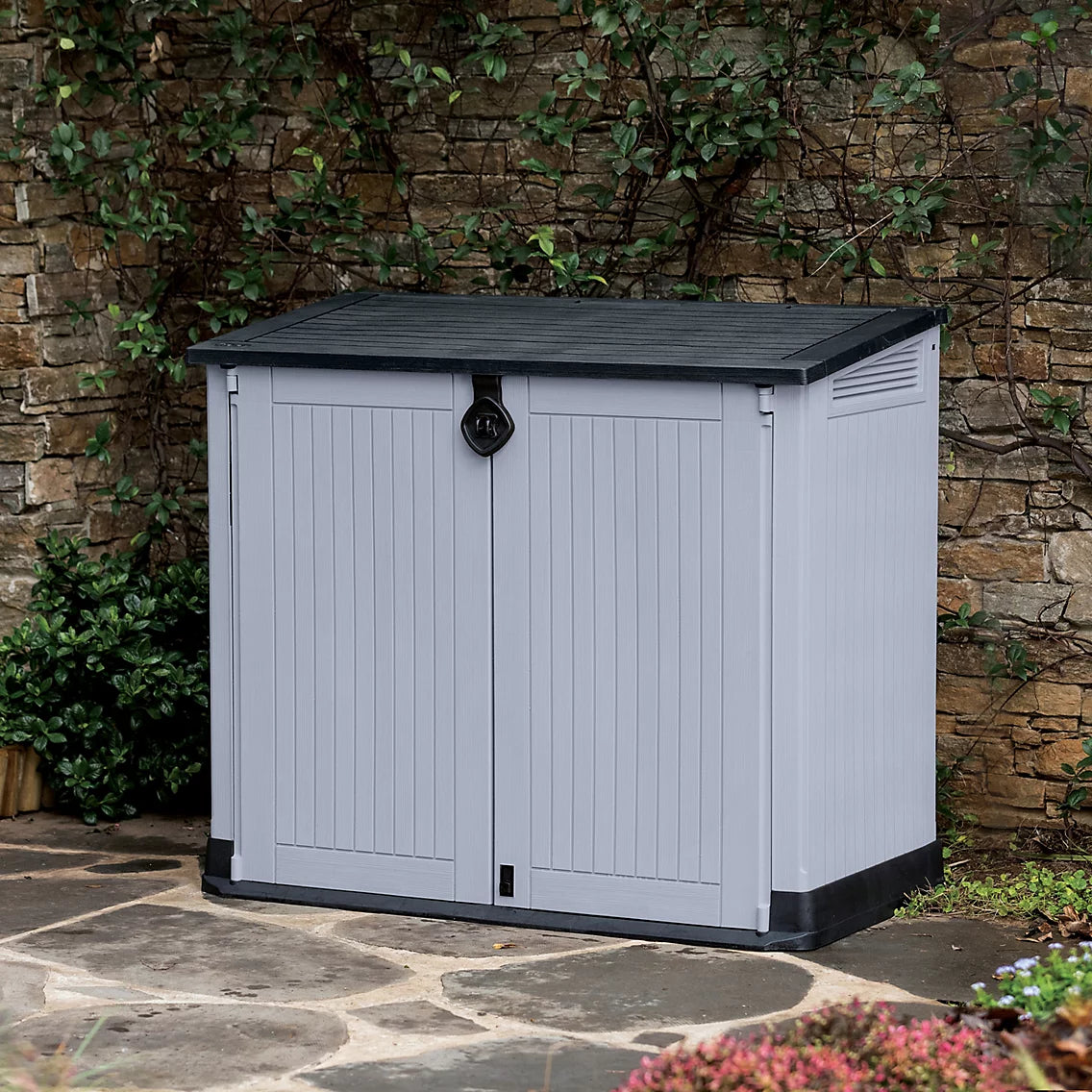 880L Outdoor Bin Storage Unit, Resin Storage Box, 132 × 71.5 cm, Grey