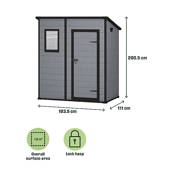 6 × 4 ft Pent Resin Garden Shed with Floor and Window, Grey
