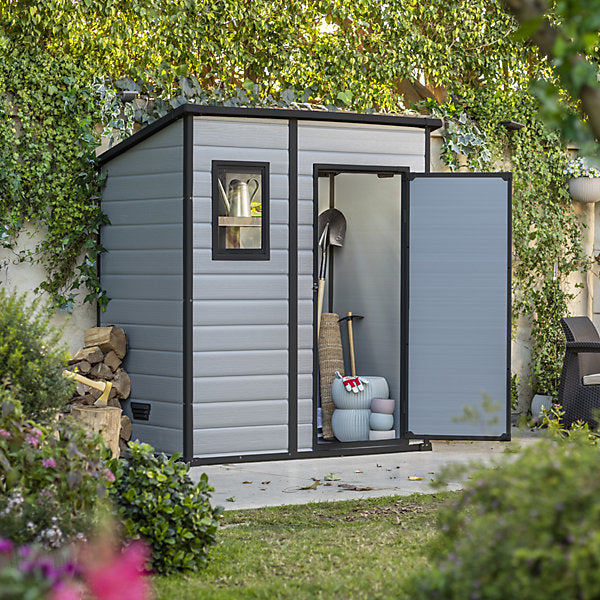 6 × 4 ft Pent Resin Garden Shed with Floor and Window, Grey